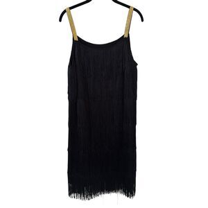 Roaring 20s Flapper Mini Dress Fringe Black Gold Size XL Party Retro‎ Cocktail